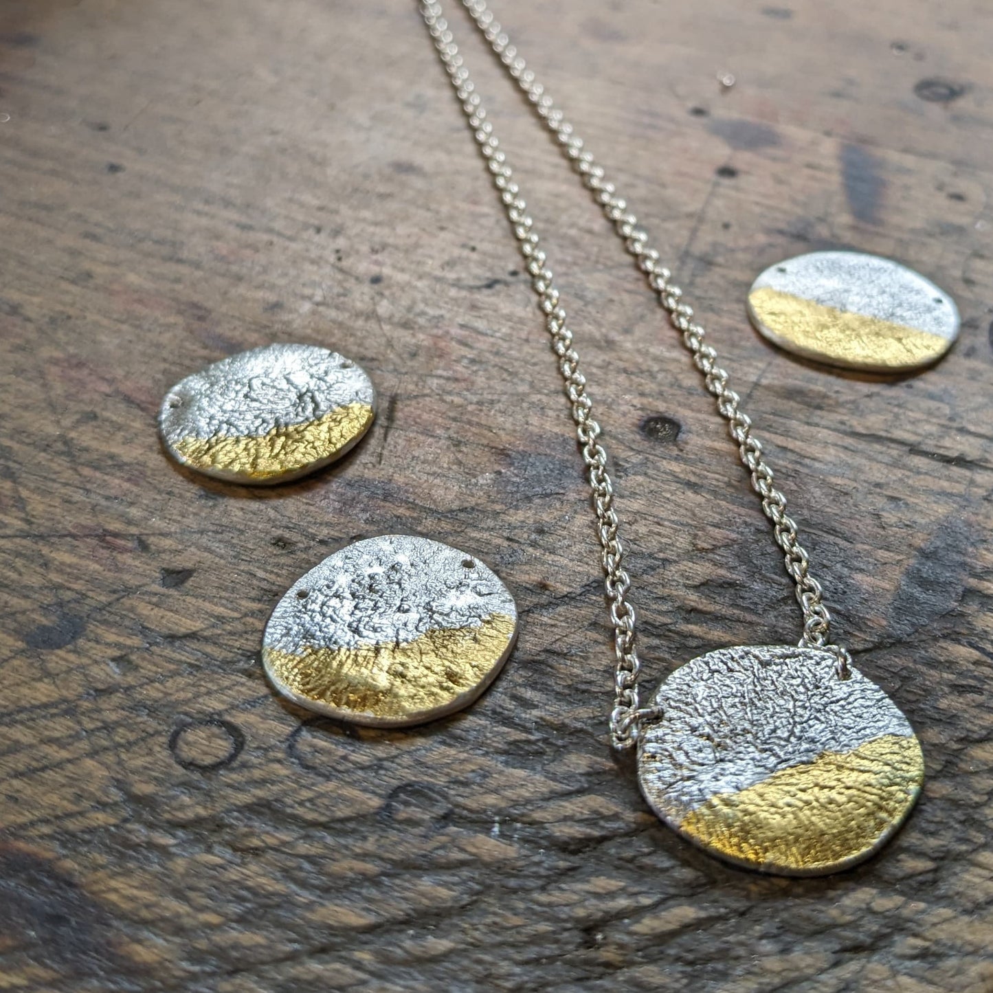 Textured Silver + 24ct Gold Pendant Necklace