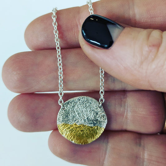 Textured Silver + 24ct Gold Pendant Necklace