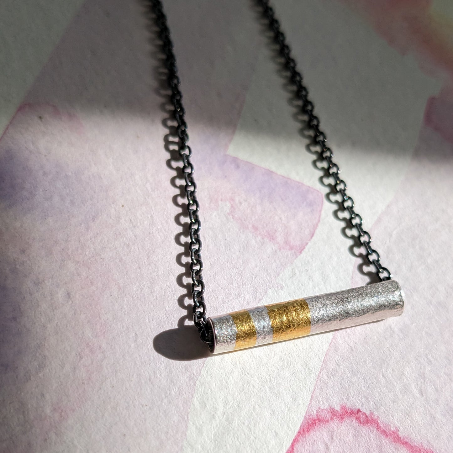 Silver + 24ct Gold Tube Pendant Necklace