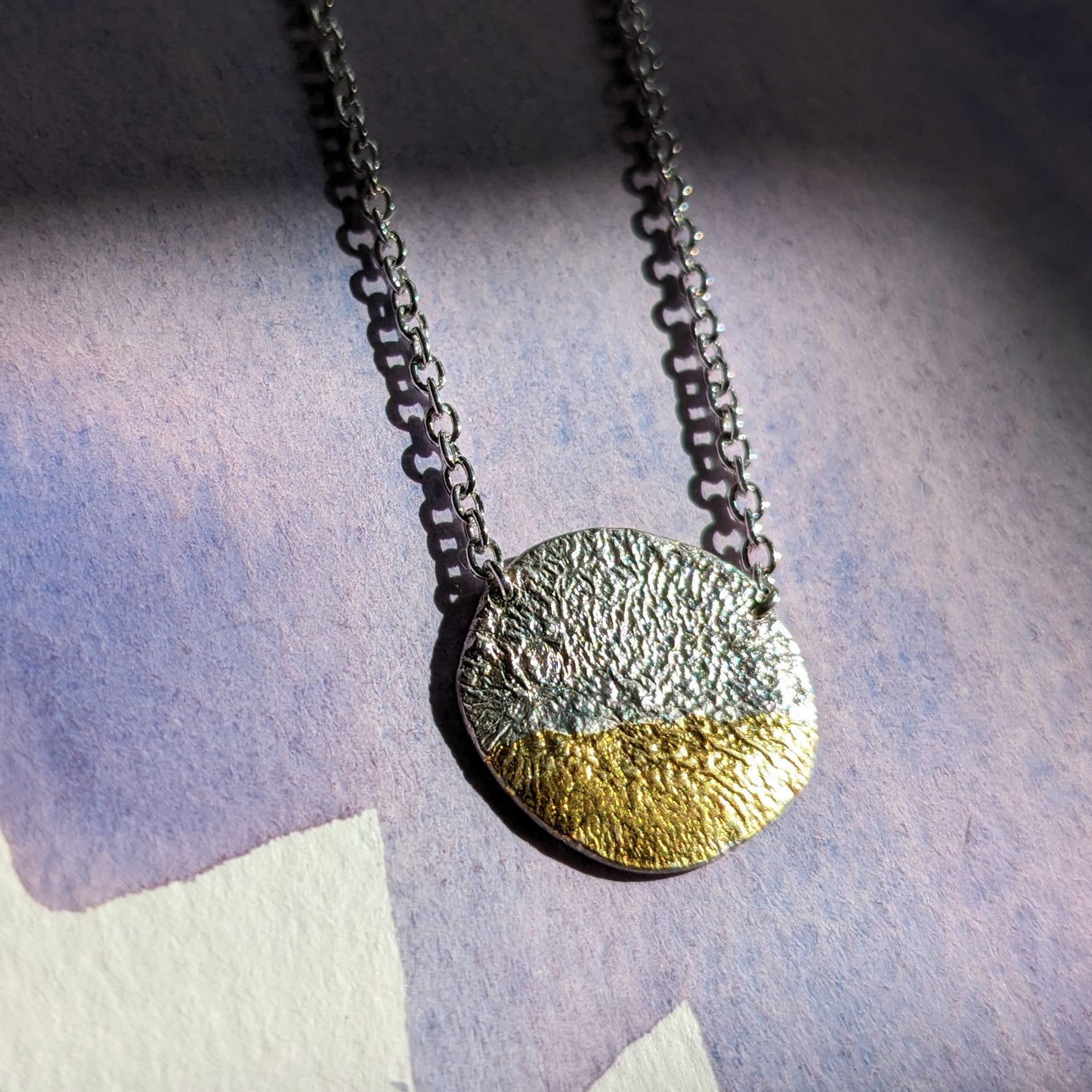 Textured Silver + 24ct Gold Pendant Necklace