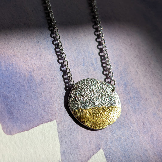 Textured Silver + 24ct Gold Pendant Necklace