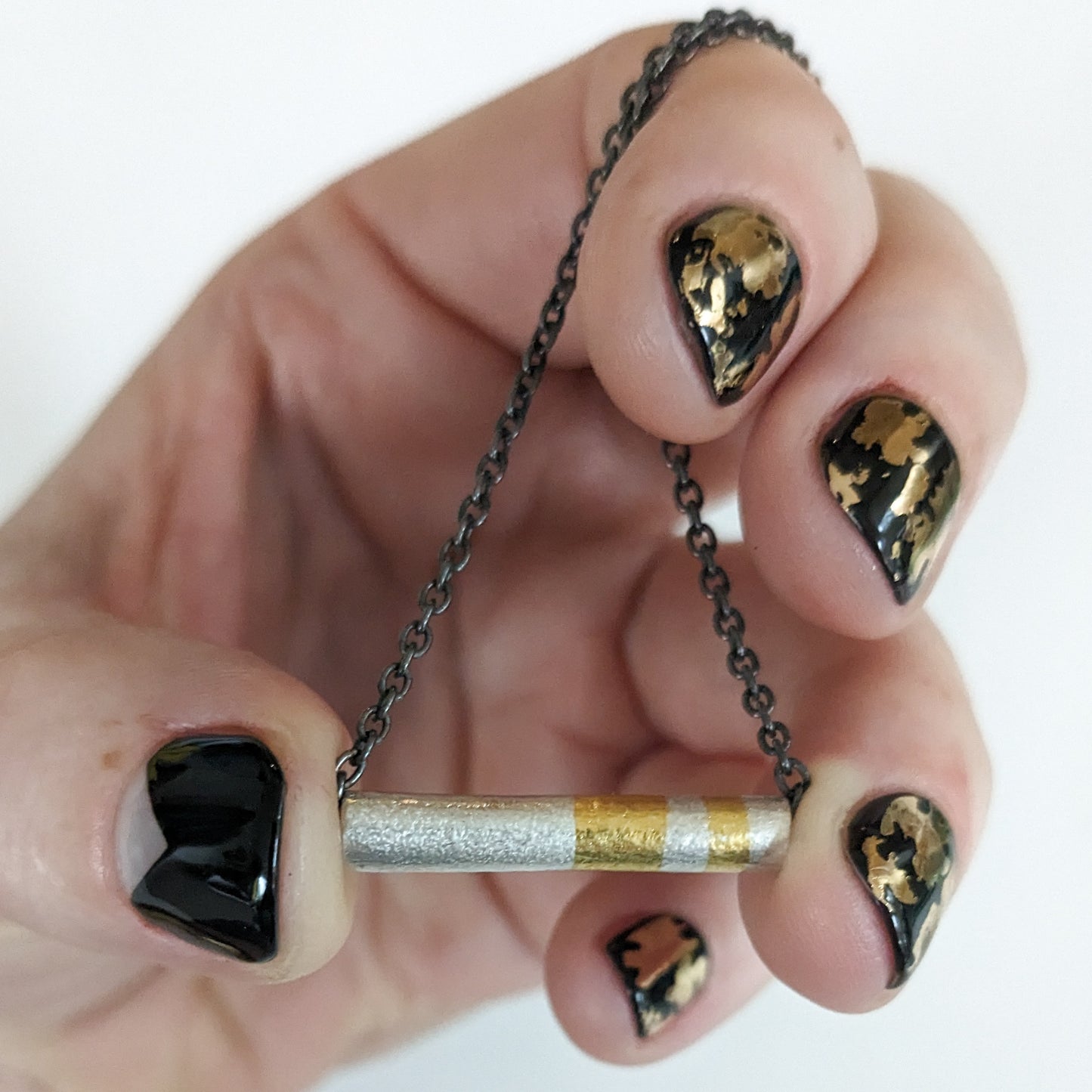 Silver + 24ct Gold Tube Pendant Necklace