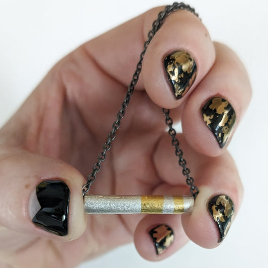 Silver + 24ct Gold Tube Pendant Necklace