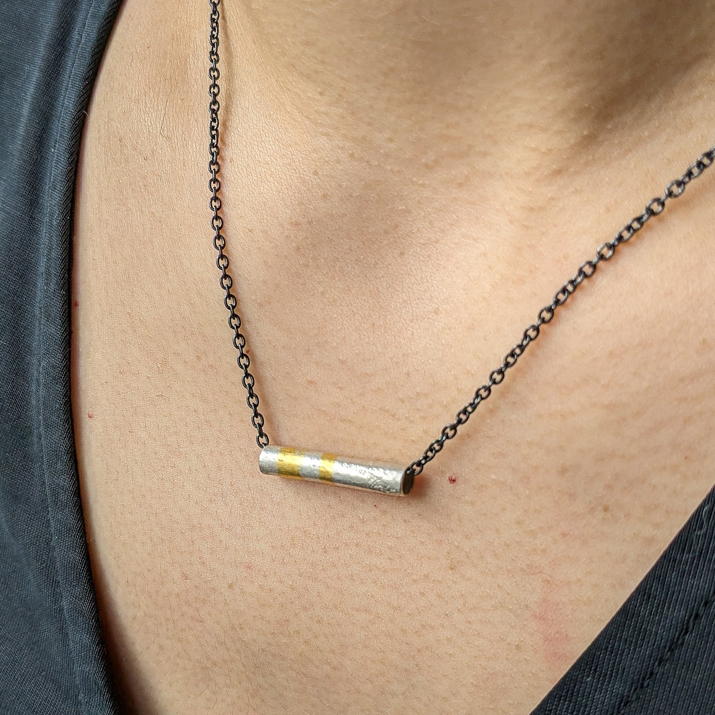 Silver + 24ct Gold Tube Pendant Necklace