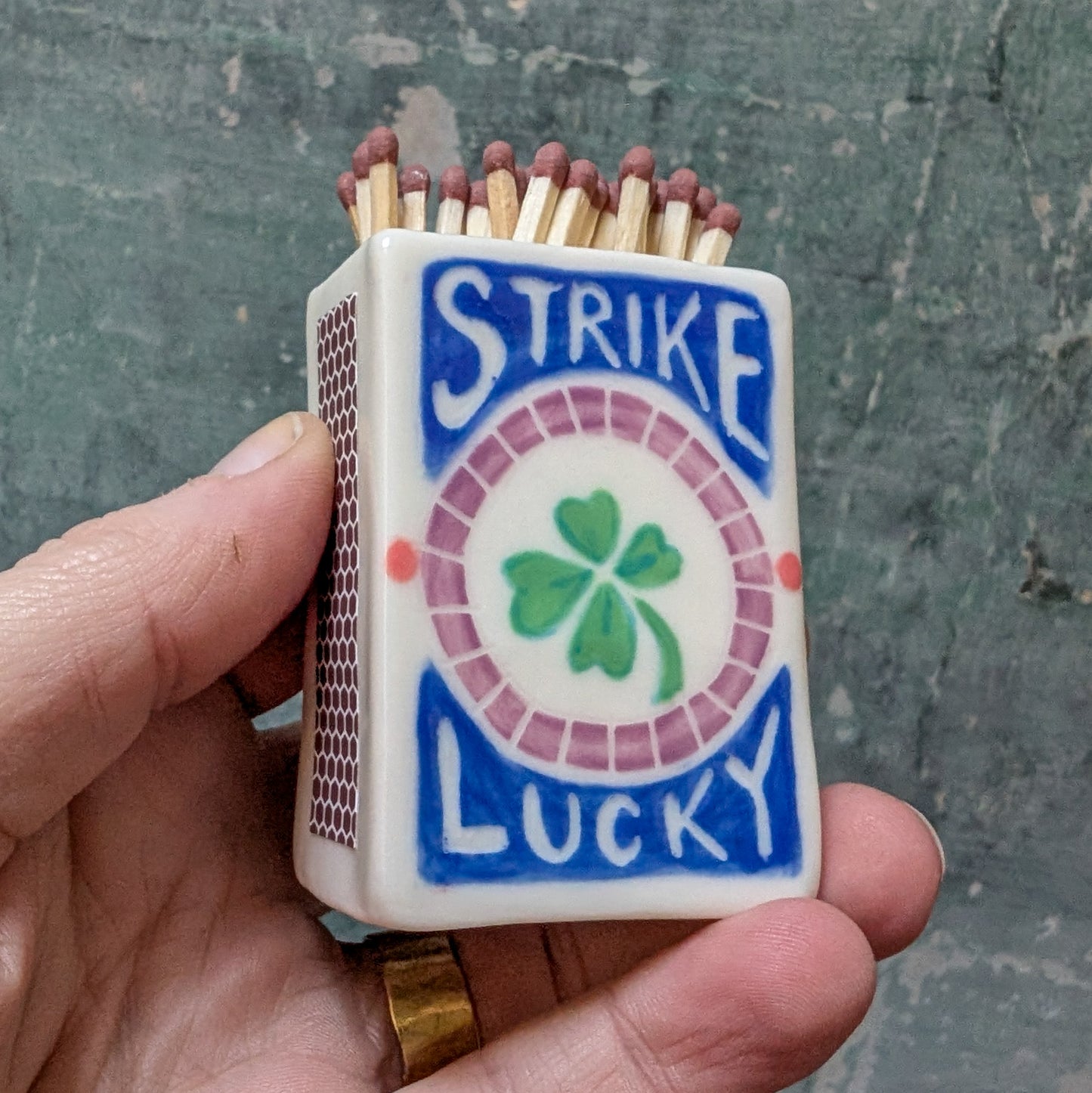 Handpainted Porcelain Matchbox - Strike Lucky